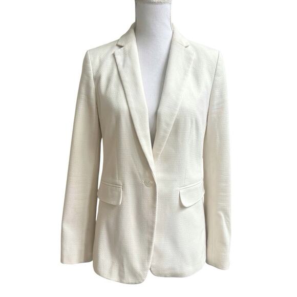 Ann Taylor Ivory Cream Women's Single Button Textured Blazer Sz 6 Office Career - Picture 1 of 7